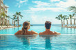 © Fernando Cortés - Luxury Honeymoon Bliss: Couple Relaxing by Beach Pool in Exclusive Hotel, Ideal Banner Background for Vacation Travel