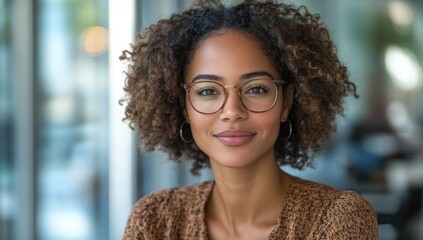 Poster - Portrait of a Woman with a Friendly Smile and Glasses