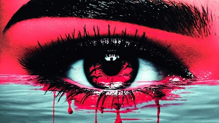 Poster - Surreal Eye: Blood Tears and Reflection