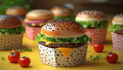 Wall Mural - Delicious Cheeseburger in a Polka Dot Wrapper