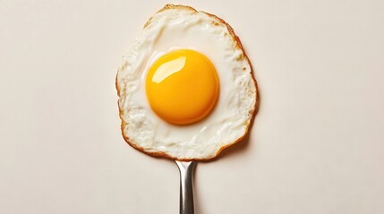 Wall Mural -   A fried egg atop a slice of bread with a fork pierced through its side