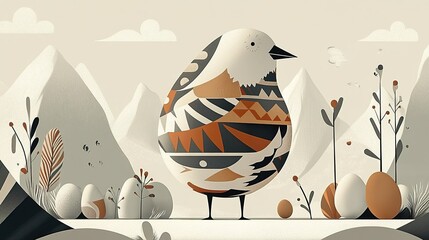 Poster - Geometric Bird in a Minimalist Landscape Illustration