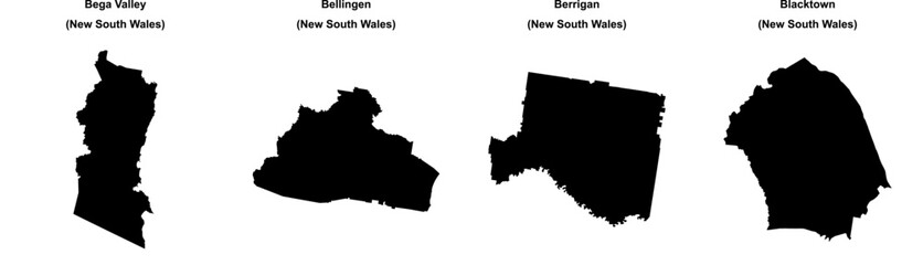 Wall Mural - Bega Valley, Bellingen, Berrigan, Blacktown outline maps