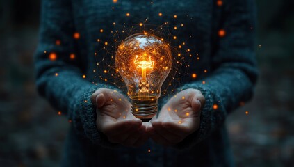 Canvas Print - Lightbulb in Hands, Idea, Innovation