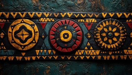 Wall Mural - Colorful Aztec Pattern on Dark Background