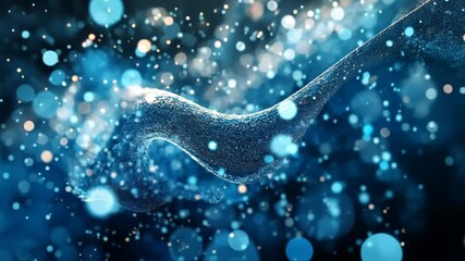 Wall Mural - A blue wave of particles shimmers and sparkles, creating an abstract and mesmerizing scene