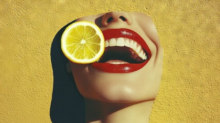 Sticker -   A woman with a lemon in her mouth