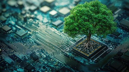 A Green Tree Growing on a Circuit Board