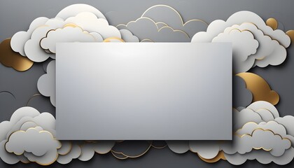 Wall Mural - modern text frame with gold accents on gray cloud background