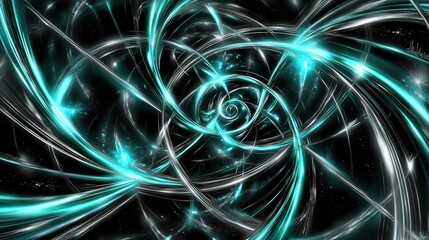 Wall Mural -  A spiral of blue and white lines with stars centered on a black background, created by computer imagery