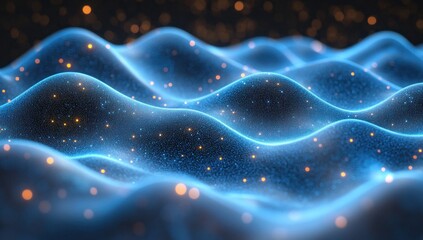 Poster - Abstract Wavy Background with Glowing Particles