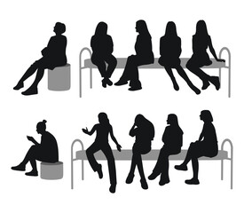 Silhouette of female figures, waiting, queue