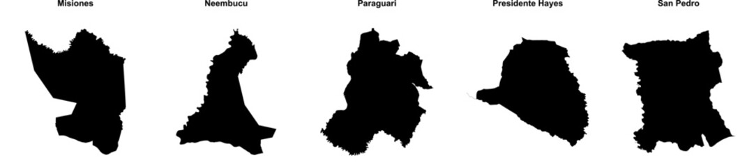 Misiones, Neembucu, Paraguari, Presidente Hayes, San Pedro outline maps