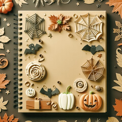 papercut style notebook with fall decorations