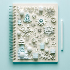 papercut style notebook with winter decorations