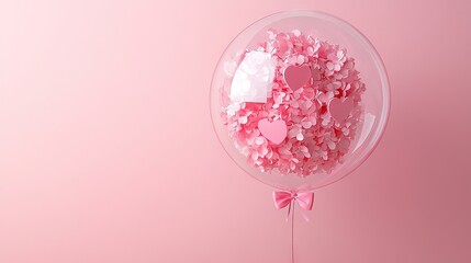 Canvas Print -   A pink balloon filled with confetti atop a pink table and adjacent pink wall