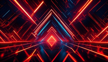 Wall Mural - Mesmerizing Abstract Geometric Patterns with Dynamic Orange Neon Lights in a Futuristic Generative AI Background