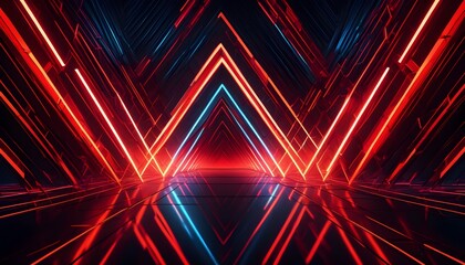 Wall Mural - Mesmerizing Abstract Geometric Patterns with Dynamic Orange Neon Lights in a Futuristic Generative AI Background