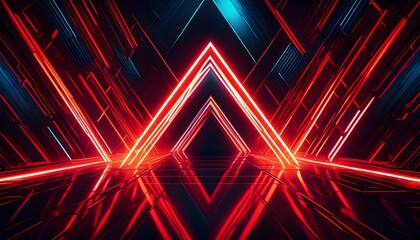 Wall Mural - Mesmerizing Abstract Geometric Patterns with Dynamic Orange Neon Lights in a Futuristic Generative AI Background