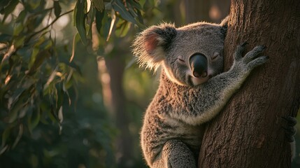 Canvas Print -   A close-up of a koala on a tree with eyes shut