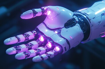 Wall Mural - futuristic 3d render of a robot hand with open palm showcasing advanced technology and artificial in