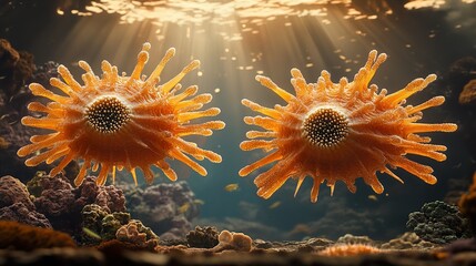 Wall Mural - microscopic view of a virus in an underwater environment