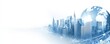 © Art_You - Abstract blue gradient background with white border featuring a globe and modern city skyline