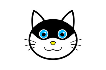 Wall Mural - Halloween Cat round face . Black silhouette icon. Kitten with big yellow, blue, green eyes. Cute cartoon funny pet character. Pink ears, nose, cheek. Funny kawaii animal. Flat design. 