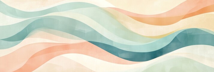 An abstract background featuring a pastel color wavy pattern that evokes gentle waves and serene summer beach scenes