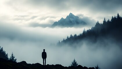 Wall Mural - Majestic silhouette of a solitary mountain under an expansive sky, perfect for mobile phone wallpaper