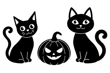 Wall Mural - Halloween black and white cats