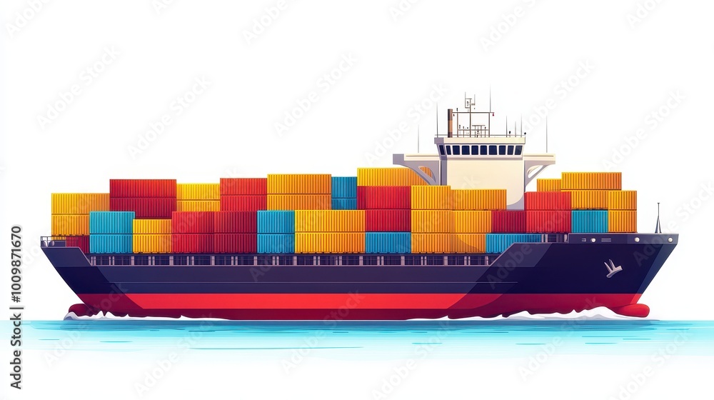 Container ship cartoon illustration against a white background designed ...