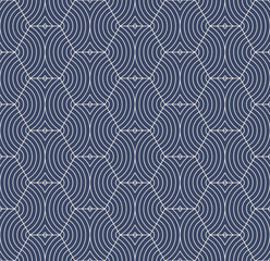 Poster - Vector abstract minimal geometric pattern with hexagonal grid, wavy shapes, curved lines, stripes. Subtle minimalist dark blue texture. Elegant modern background. Repeated design for decor, textile