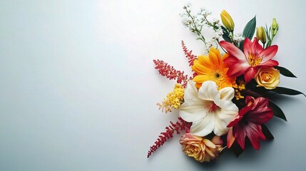 Poster - Vibrant Bouquet of Fresh Flowers on a White Surface