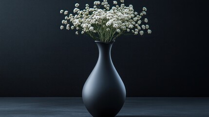 Sticker - A minimalist black vase holding delicate white flowers.