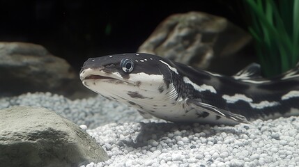 Wall Mural - Black and White Spotted Fish in Aquarium