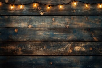 Christmas rustic background - vintage planked wood with lights a with generative ai