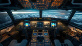 Pilot's View from a Large Airplane Cockpit: Futuristic Controls and Advanced Navigation
