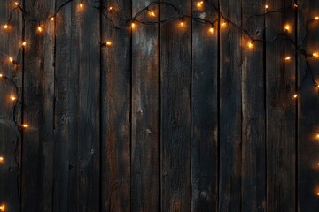 Christmas rustic background - vintage planked wood with lights a with generative ai