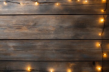 Christmas rustic background - vintage planked wood with lights a with generative ai