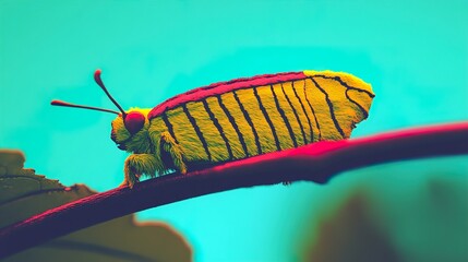 Wall Mural - Vibrant Yellow Insect on a Branch