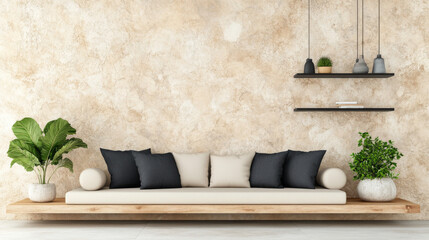 Wall Mural - Minimalist living room with a white sofa and plants.