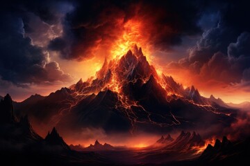 Poster - Volcano mountain nature night lava.