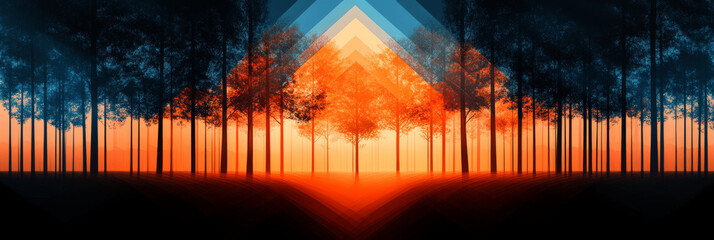 Canvas Print - A mystical forest with a geometric design.