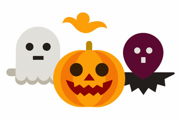 Wall Mural - Halloween emoji icons set. This vibrant set of icons captures the spooky spirit of halloween with its depiction of traditional symbols and characters