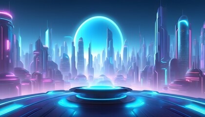 Wall Mural - Luminescent Blue Dome and Platform in a Cutting-Edge Cityscape 3D Illustration