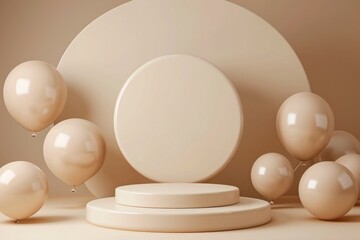 Wall Mural - Beige balloon background pearl celebration accessories.