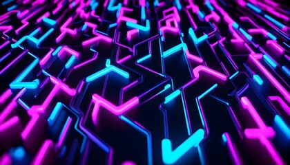 Wall Mural - Vibrant Neon Arrow Buttons Glowing Against a Dark Backdrop in a Dynamic Gaming Environment, 3D Visuals