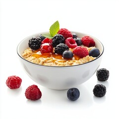 Poster - Delicious bowl of oatmeal topped with fresh berries and honey. A healthy breakfast option filled with nutrition and flavor. Perfect for a morning boost. AI