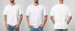 © New Africa - Man in white t-shirt on light grey background, closeup. Collage of photos